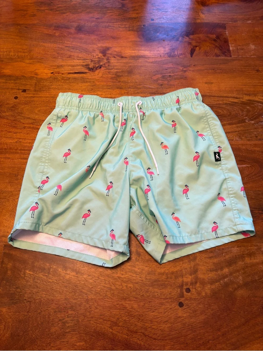 Hollister Men's Mint Green Flamingo Print Swim Trunks - Adult S